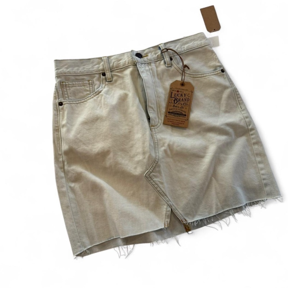 Lucky Brand Denim Old Favorite Mini Skirt Pencil Zipper Med Wash Raw Hem 4/27
